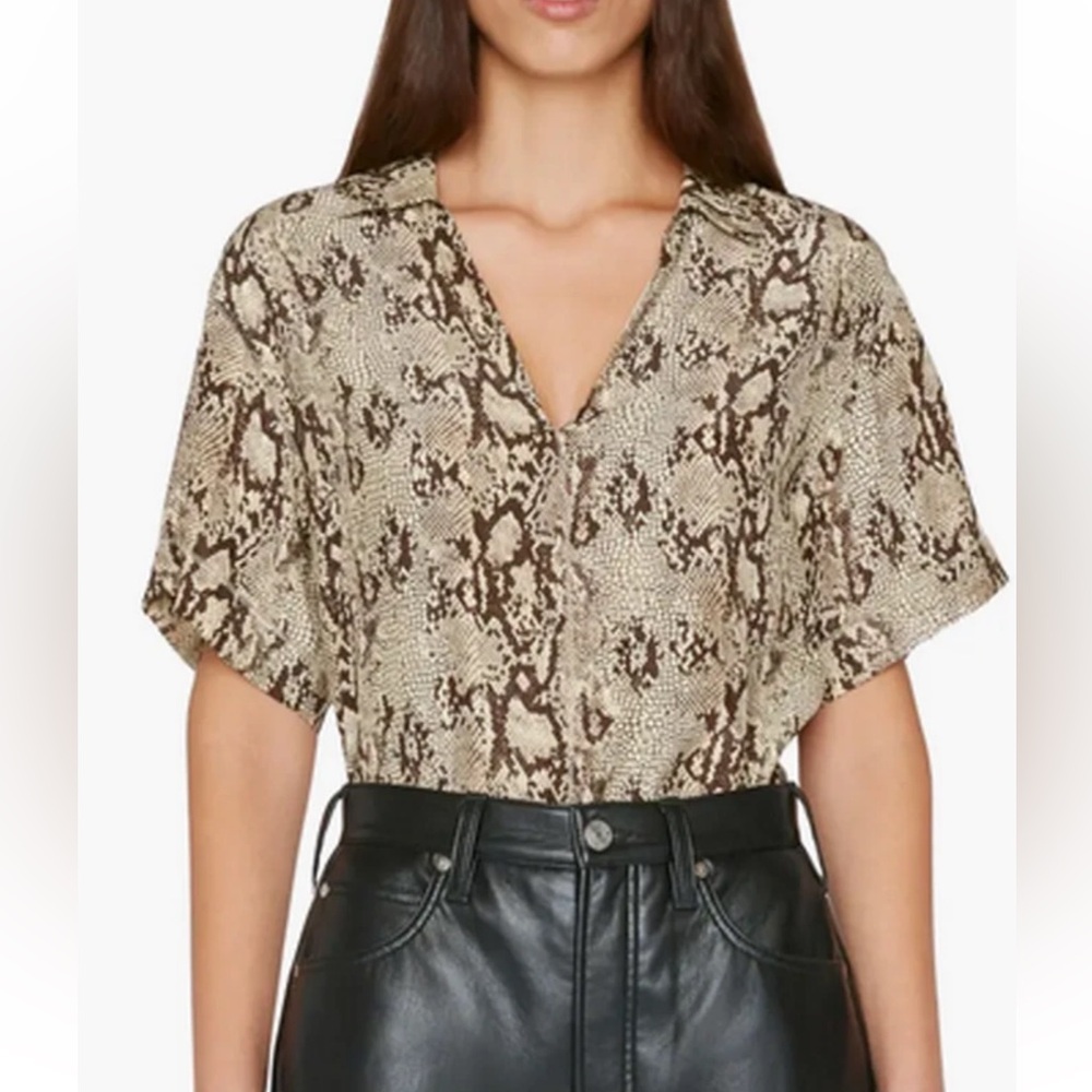 Frame Snakeskin Silk Popover Blouse